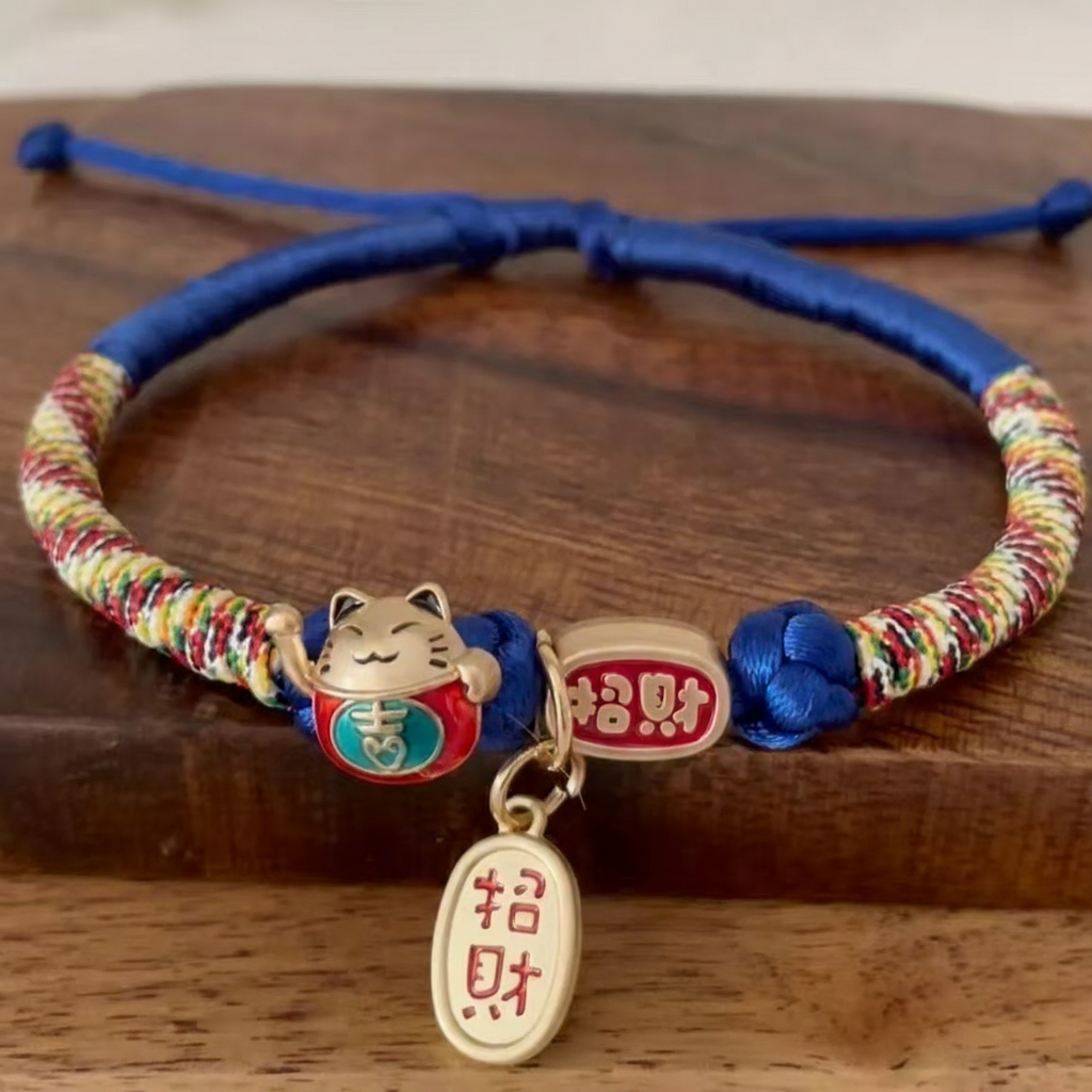 Lucky Cat Collar Set - Red & Blue