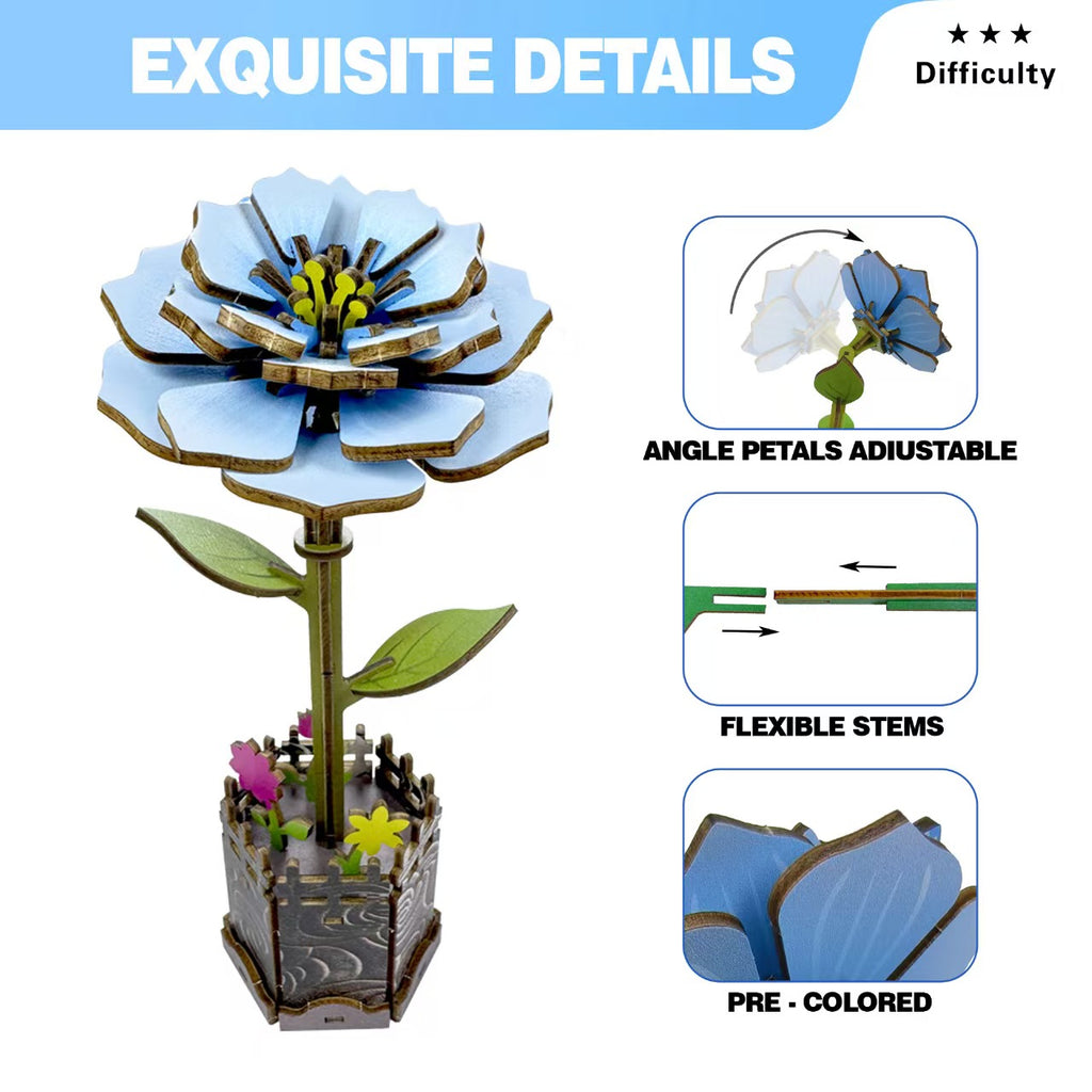 3D Wooden Peony Flower Puzzle - Decorative Art Piece