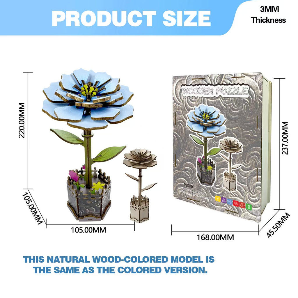 3D Wooden Peony Flower Puzzle - Decorative Art Piece