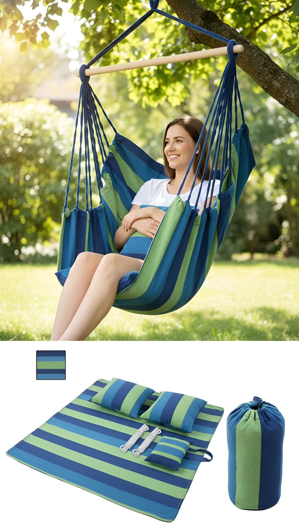 Outdoor Hammock Swing Chair - Blue-Green Stripe